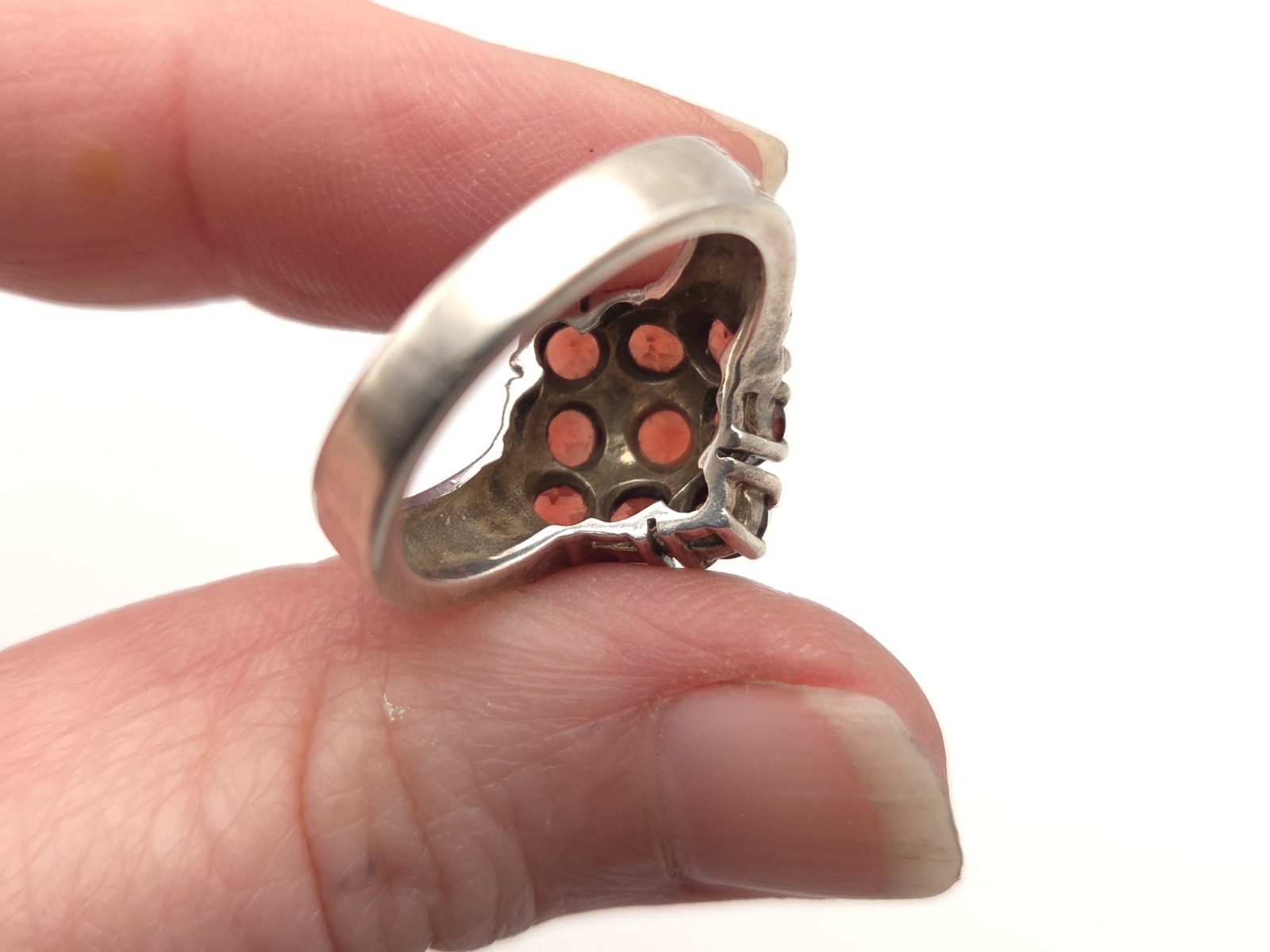 Vintage Sterling Silver Victorian Style Garnet Filigree Ring Signed CNA THAILAND