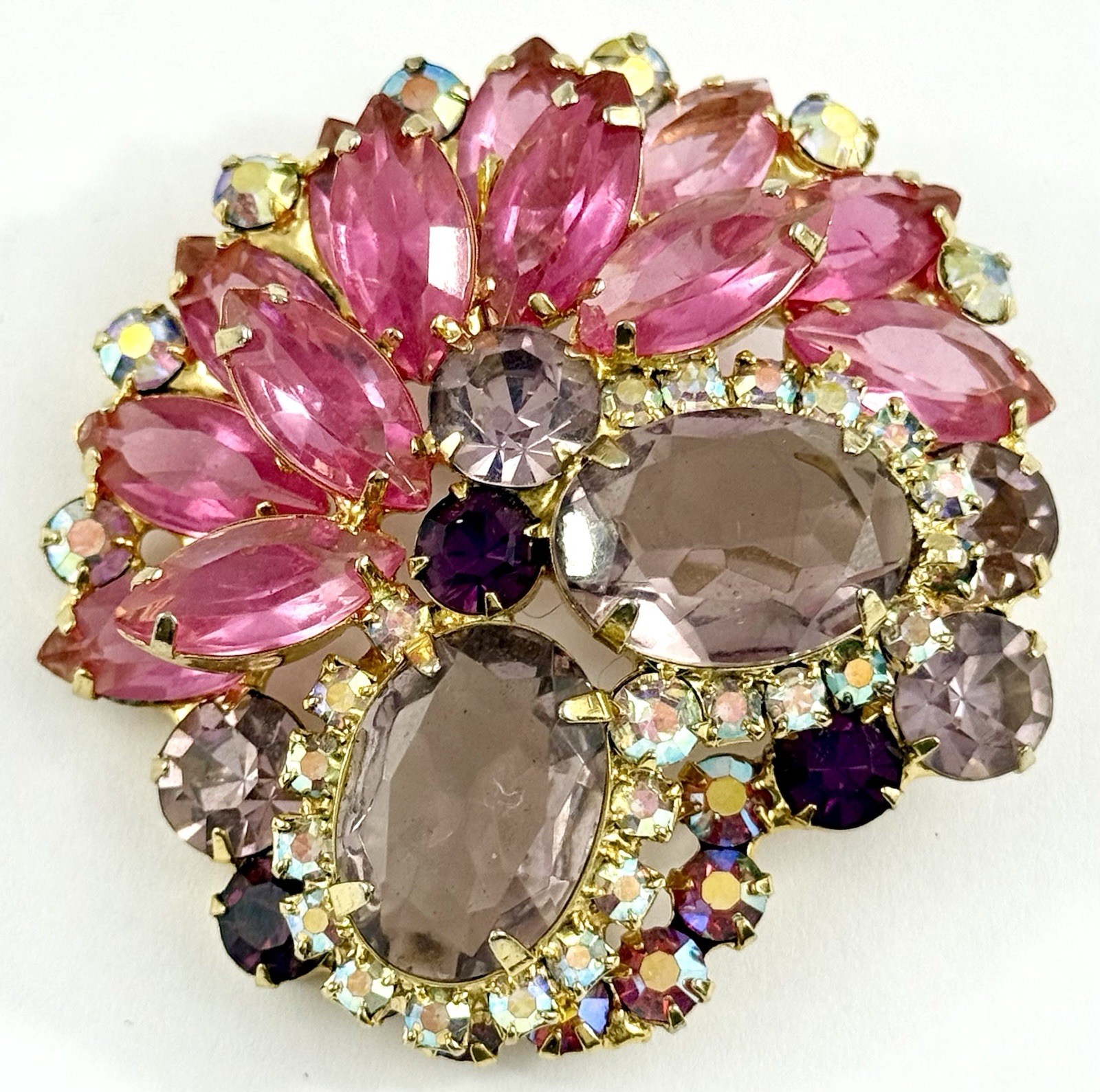 Vintage DeLizza & Elster Juliana AB Pink Lavender Brooch Pin