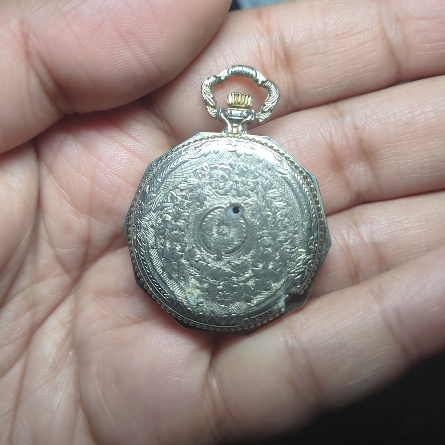 Vintage Saxony Ladies Silver Pendant Watch Manual Wind No Chain For Repair