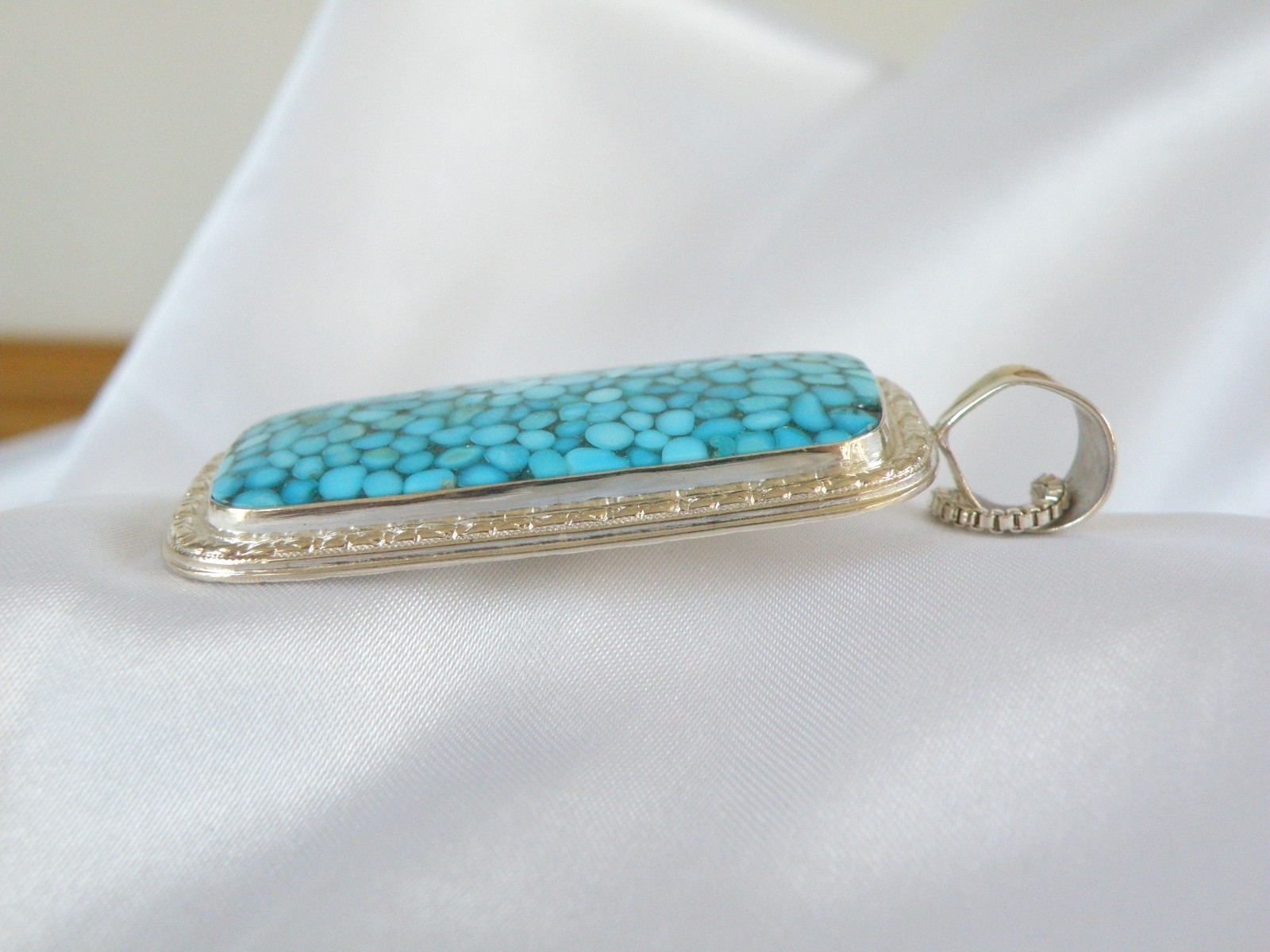Huge Sterling Silver 925 Large Mosaic Turquoise Statement Pendant Necklace