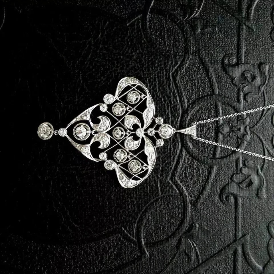 Art Deco Style Round Lab Created Diamond Wedding 14K White Gold Finish Pendant