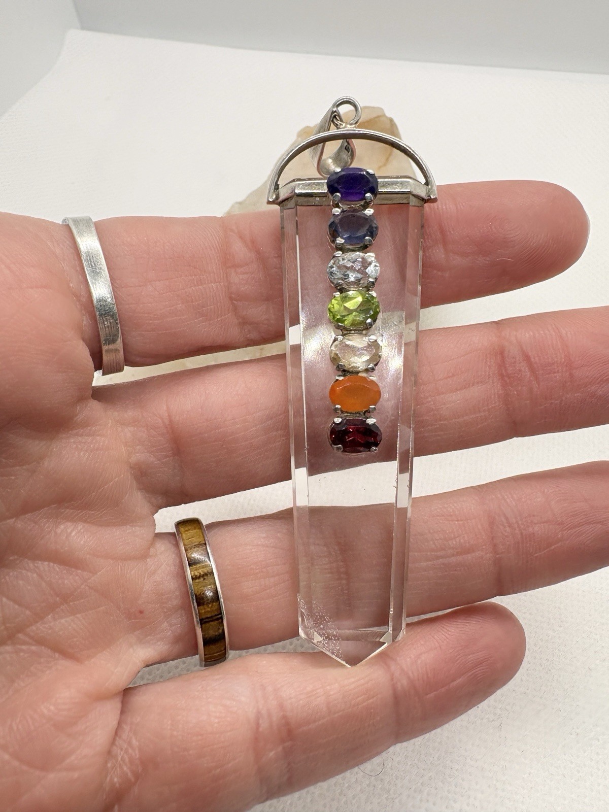 Sterling Silver Quartz Point Chakra Pendant Amethyst Peridot Iolite Gemstone