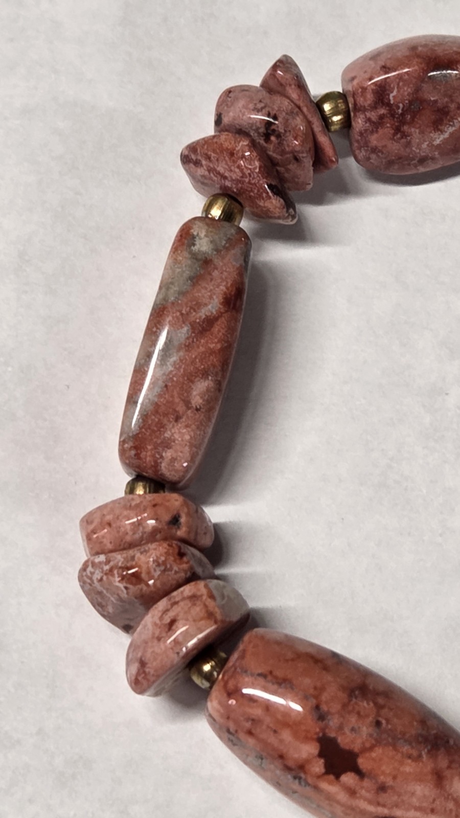 Vintage, Natural, Polished, Smooth Rhodochrosite 7.5″ Beaded Bracelet (1091)
