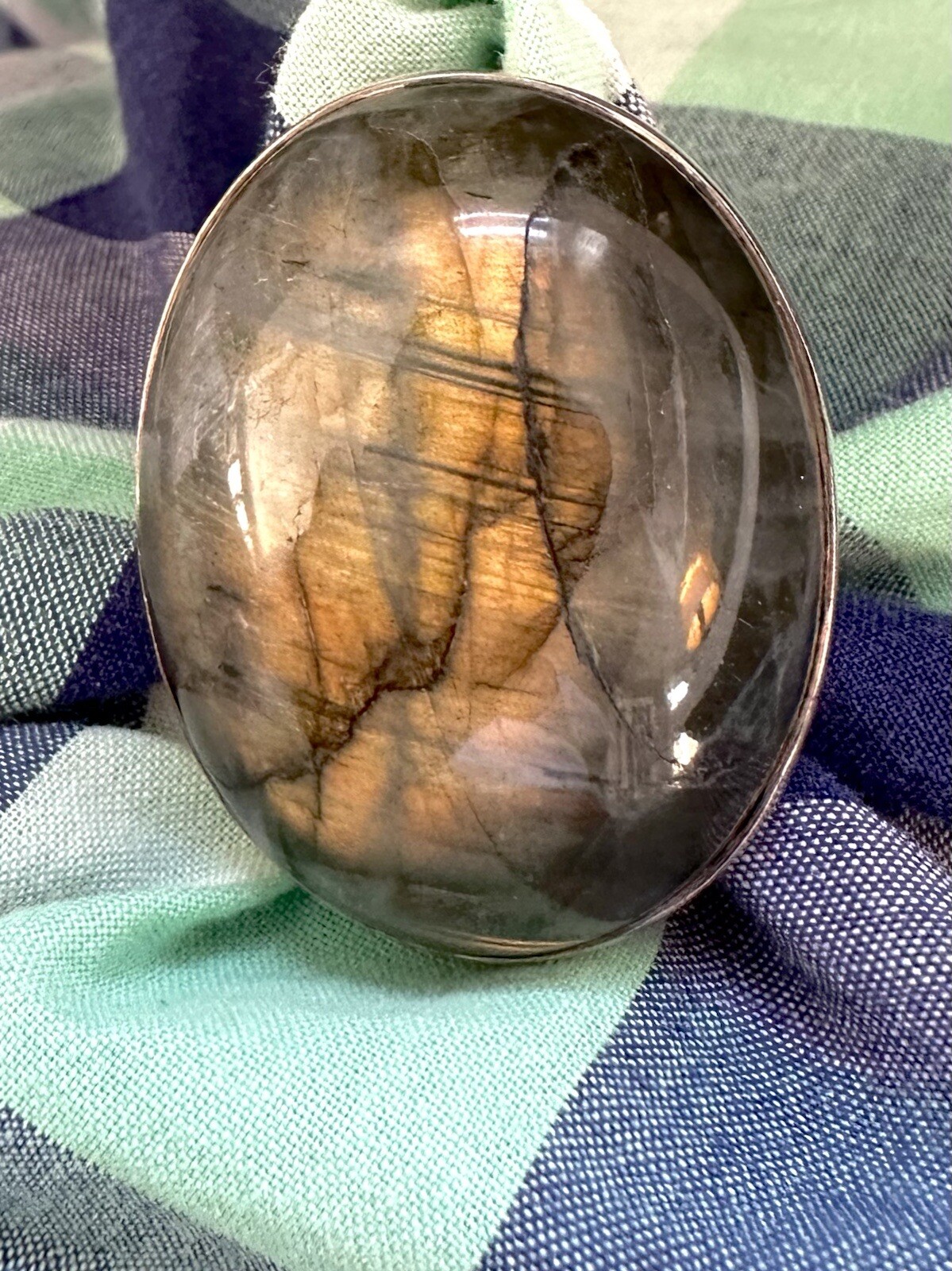 Vintage HUGE Sterling Silver 925 Natural Labradorite Statement Ring Size 7