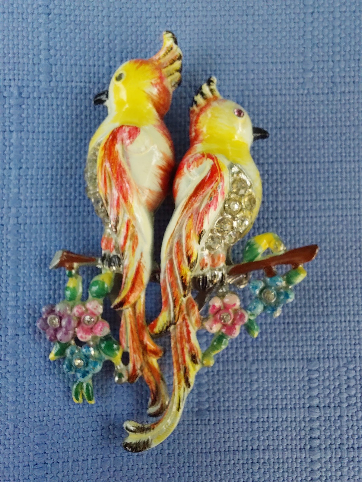 RARE Vtg CORO Duette 1940’s Rhinestone & Enamel Calopitta Brooch/Fur Clip