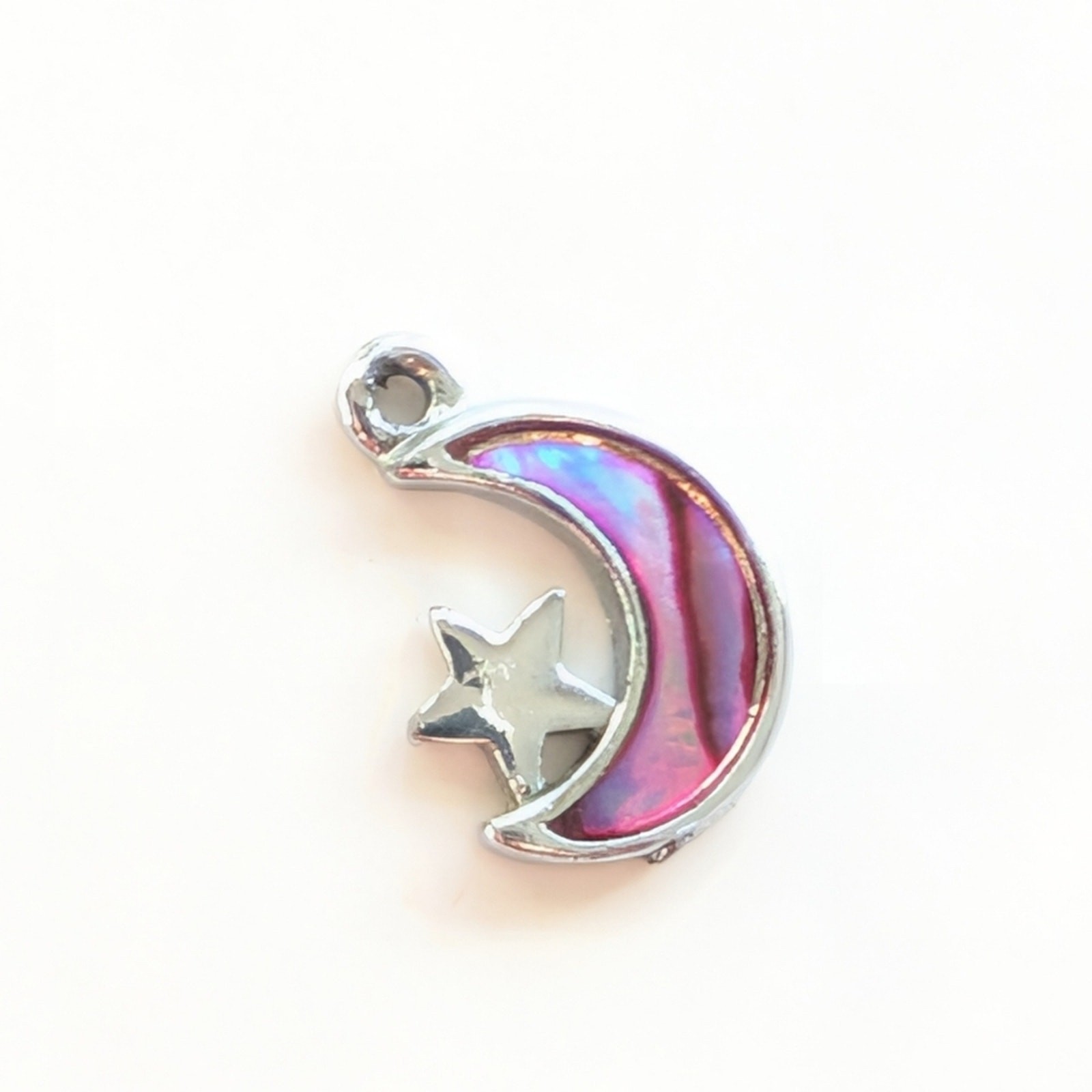Vintage Y2K Silver Tone Celestial Moon Star Dyed Abalone Shell Inlay Mini Charm