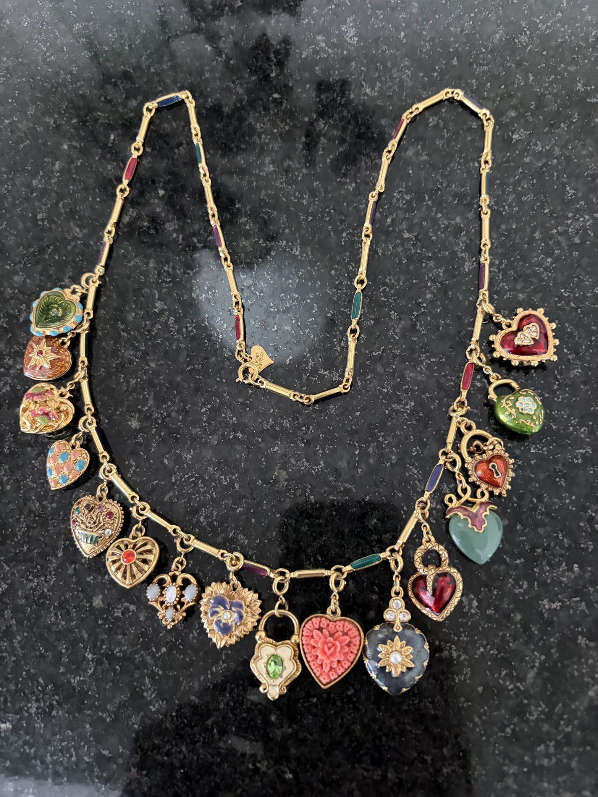 Joan Rivers hearts & flowers necklace 16 hearts charms