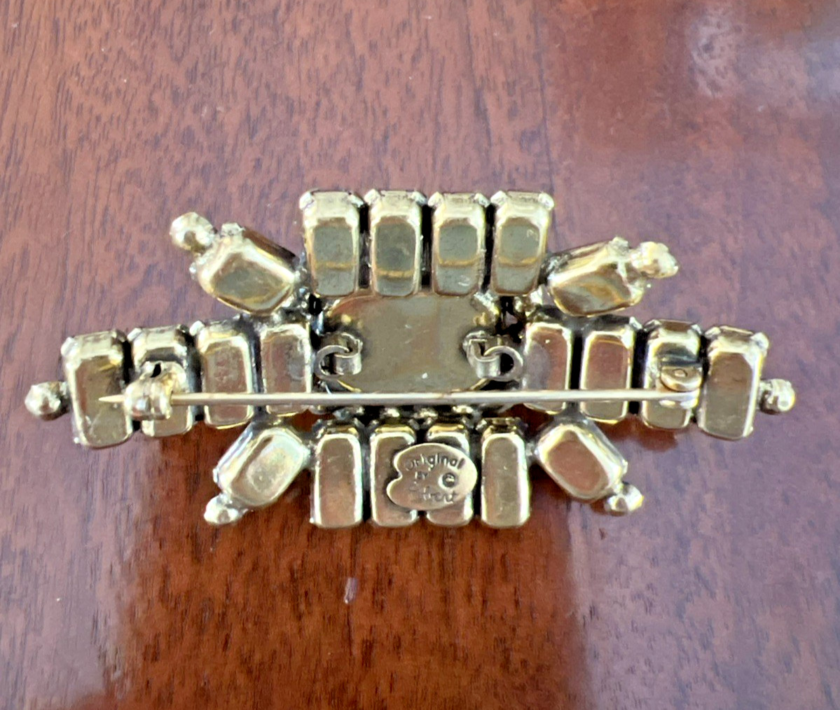 VTG. SIGNED ORIGINAL by ROBERT AMBER RHINESTONE BROOCH / RARE DESIGN