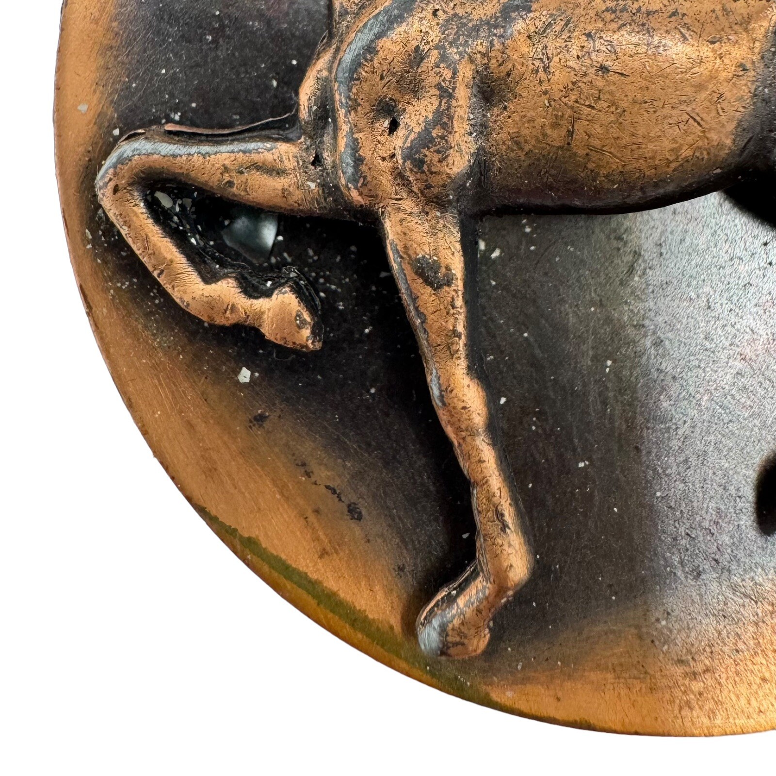 Vintage Copper Horse Equestrian Round Brooch