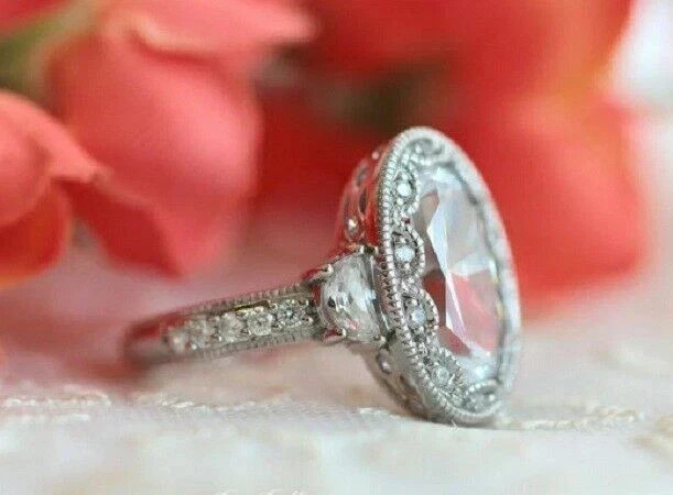 2Ct Art Deco Style Lab Created Diamond Engagement Wedding 14K White Gold FN Ring