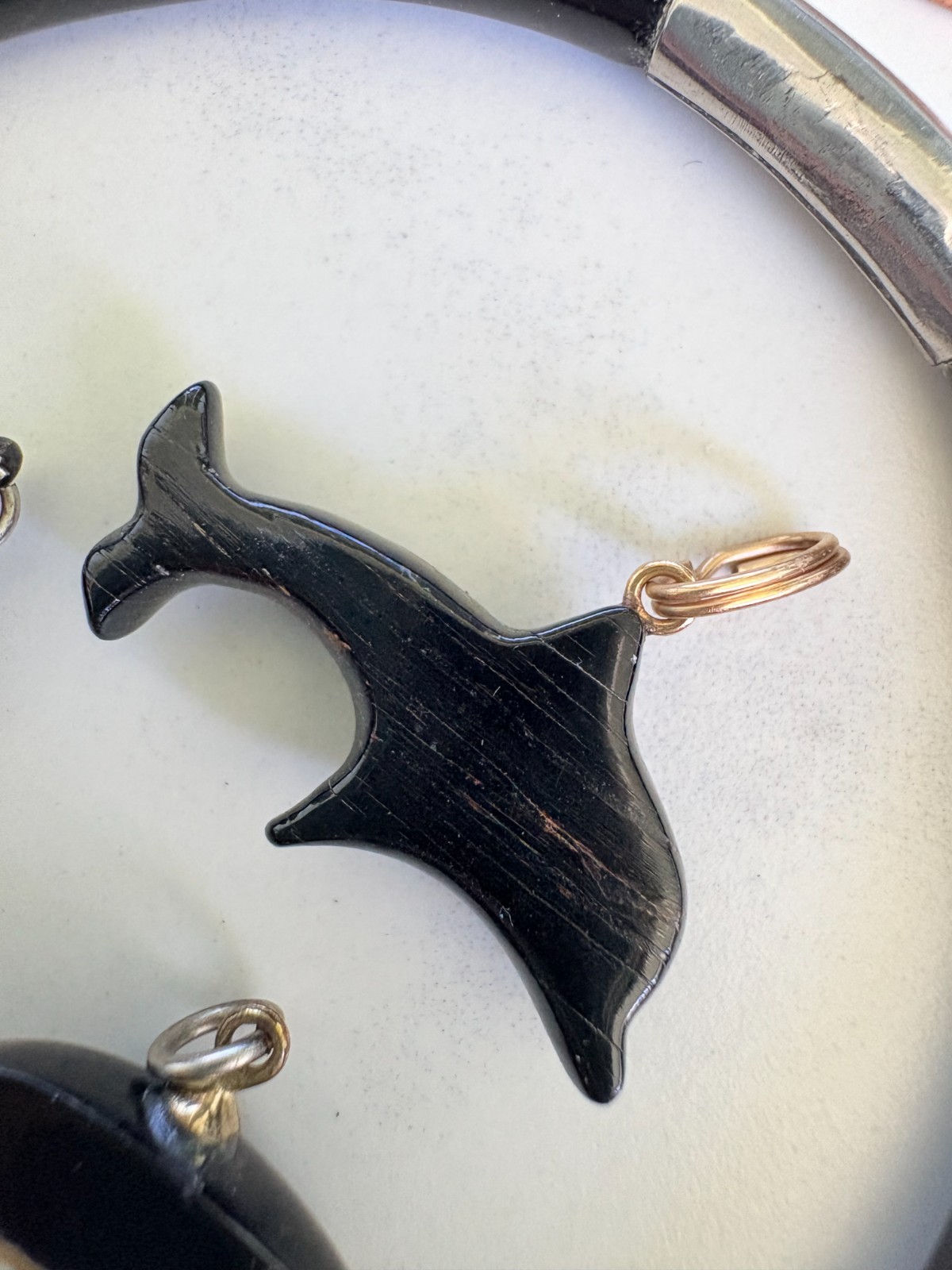 Black Coral Lot of 5, Bracelet, Dolphin Pendent, Shark tooth Pendent & More NICE