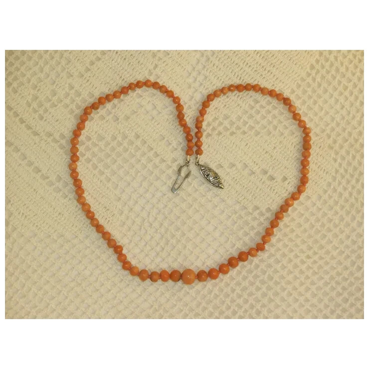 Antique Salmon color Graduated CORAL CHOKER Vintage Child Necklace 15 inch