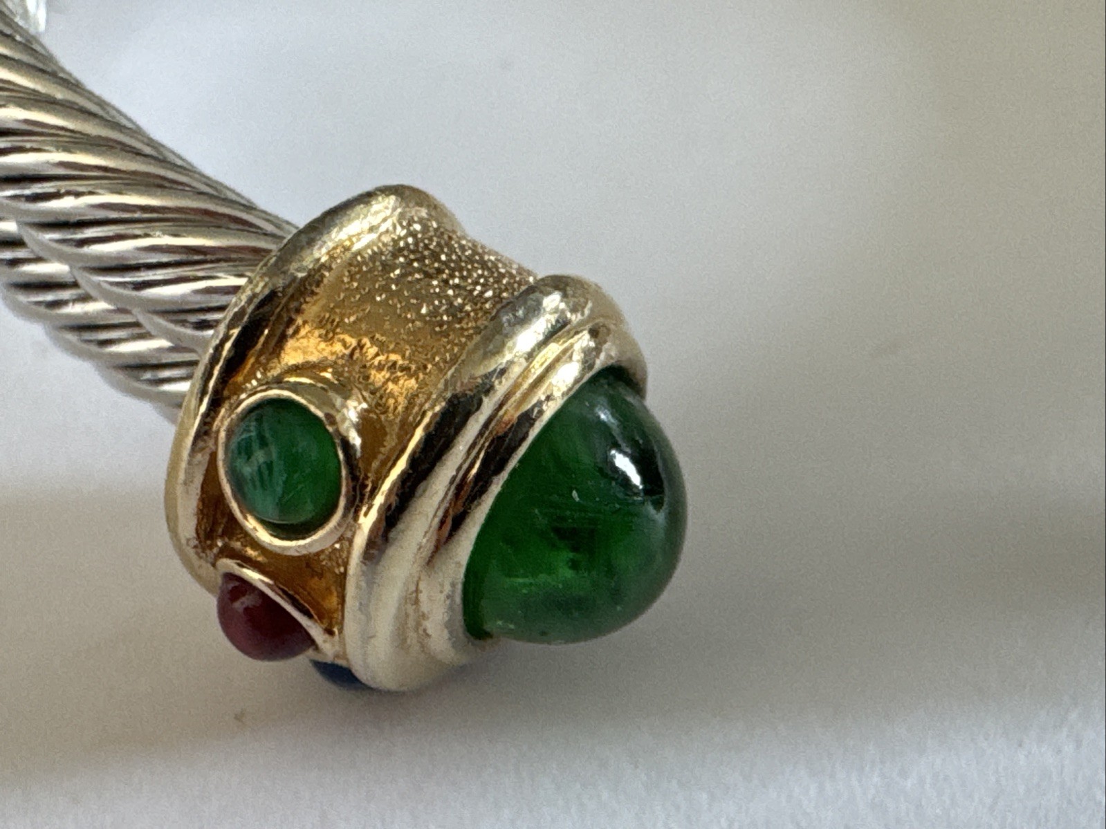 Vintage Cable Cuff Bracelet With Gripoix Glass Stones