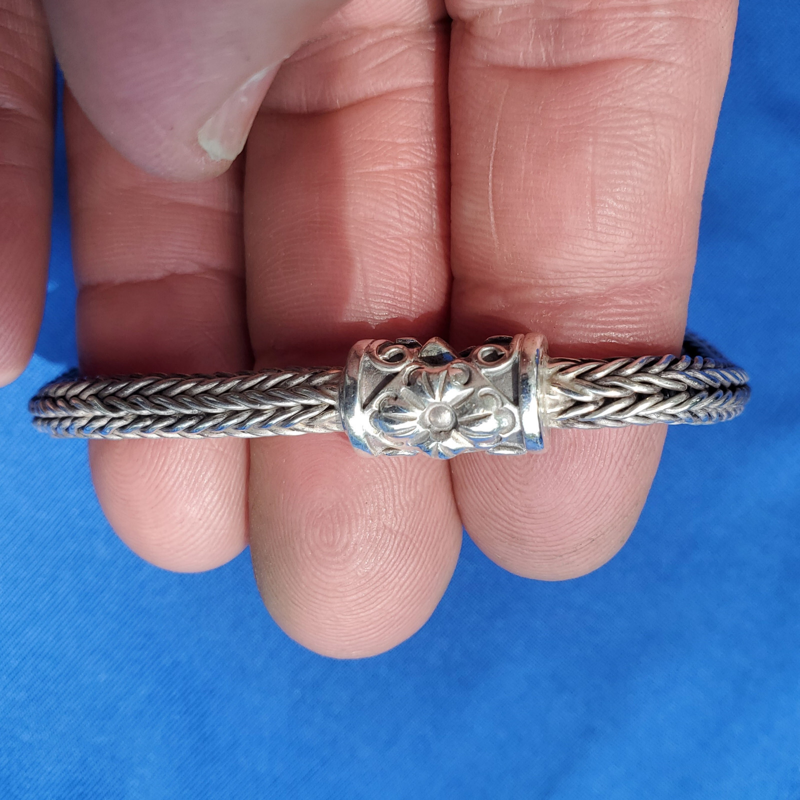Byzantine 925 STERLING SILVER Bracelet Woven Braided FLEXIBLE Bangle Chain 7.75″