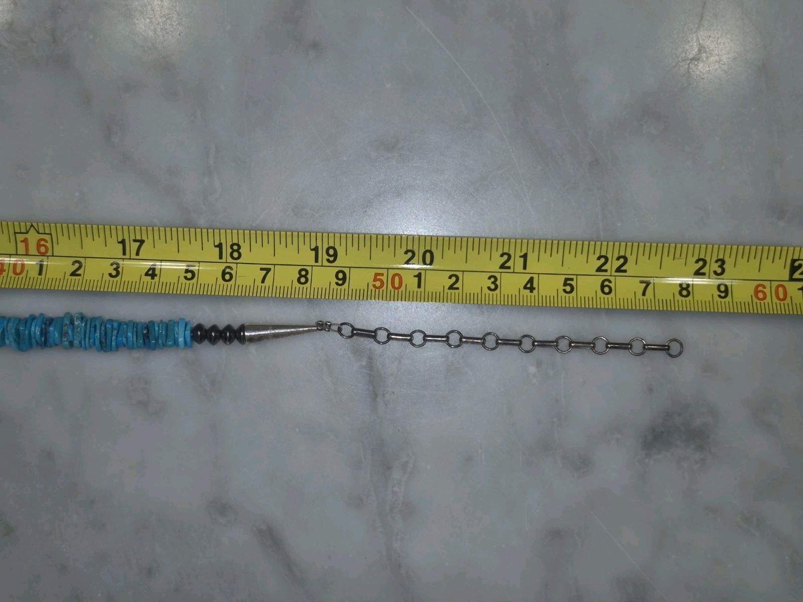Vintage Turquoise Chip Necklace 925 Sterling Silver Cones Hook Clasp 50g