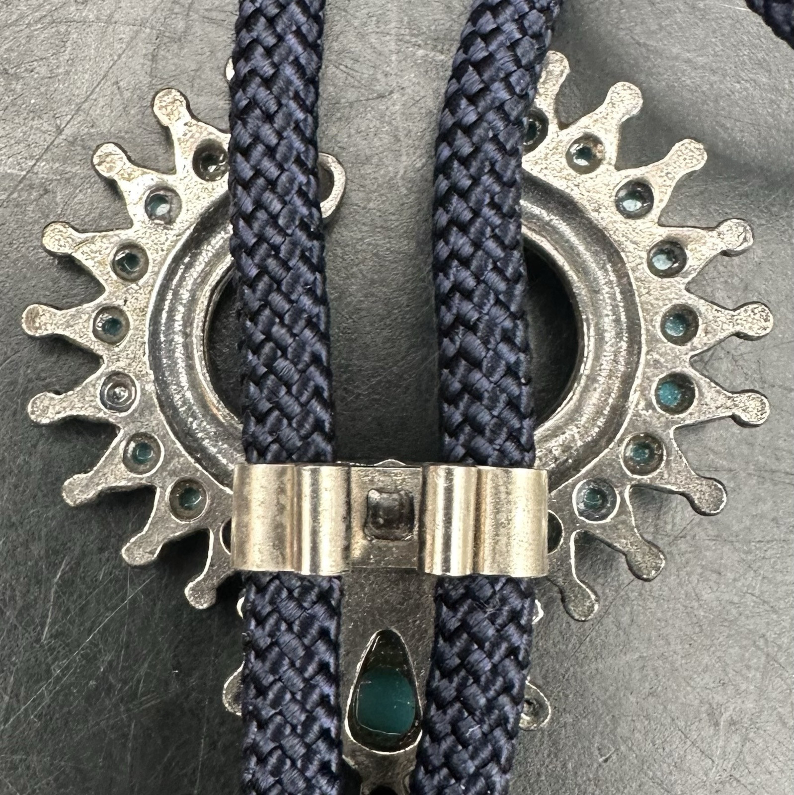 Vintage Faux Turquoise Silvertone Bolo Tie and Brooch Pin Southwestern Western