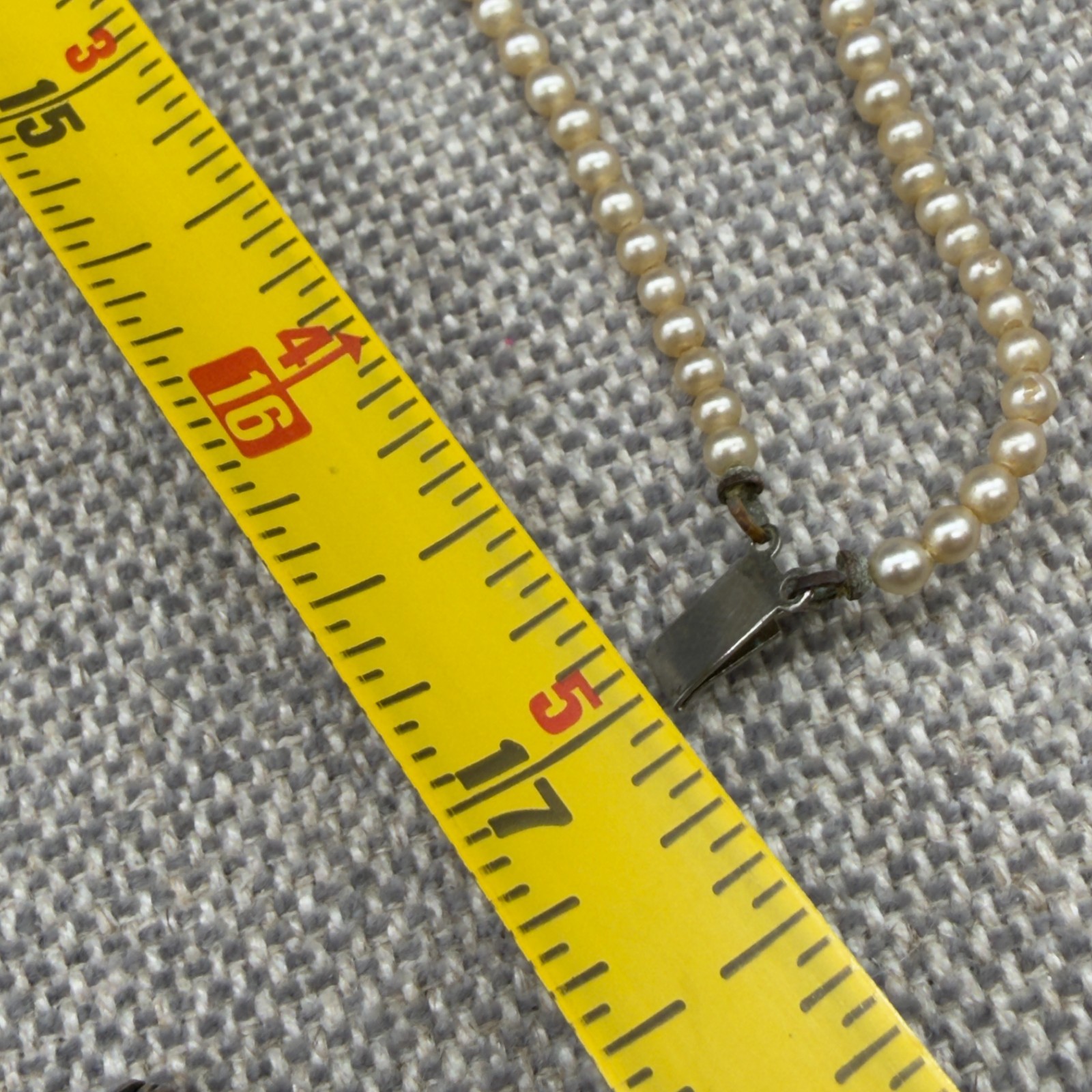Vintage Art Deco Pearl Necklace Double Strand Box Clasp Rhinestones 17 Inches