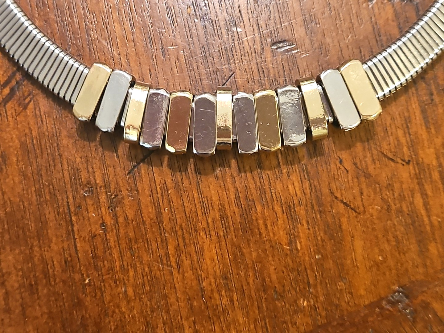 Vintage 1980s Two Tone Gold & Silver Chunky Collar Choker Necklace REVERSIBLE