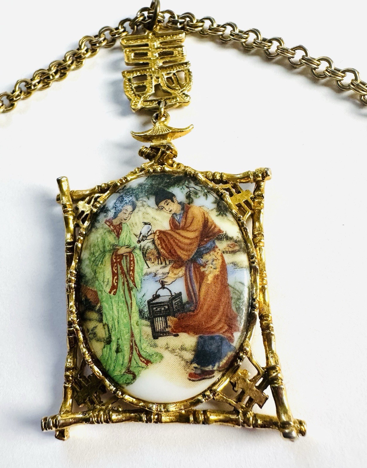 VTG Arthur Pepper ART Japanese Theme Porcelain Colorful Necklace Signed 20.5”