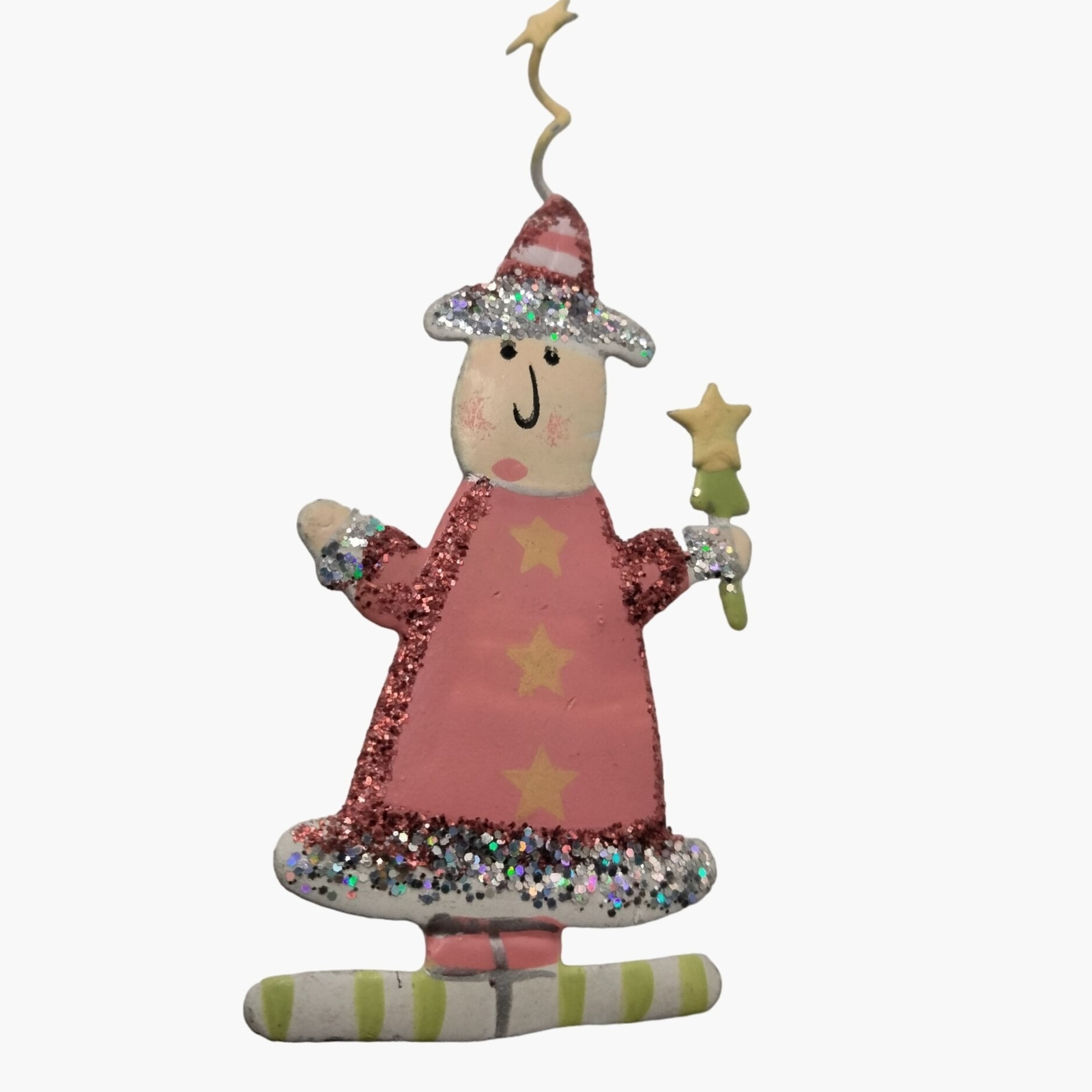 Whimsical Glittery Wizard Pin Pink Birthday Brooch Hand Painted