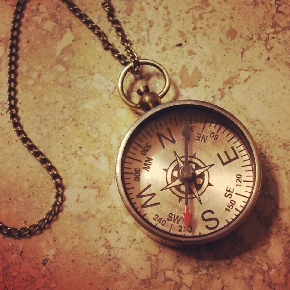 Vintage Style Compass Pendant Necklace 30″ Chain Directional Jewelry