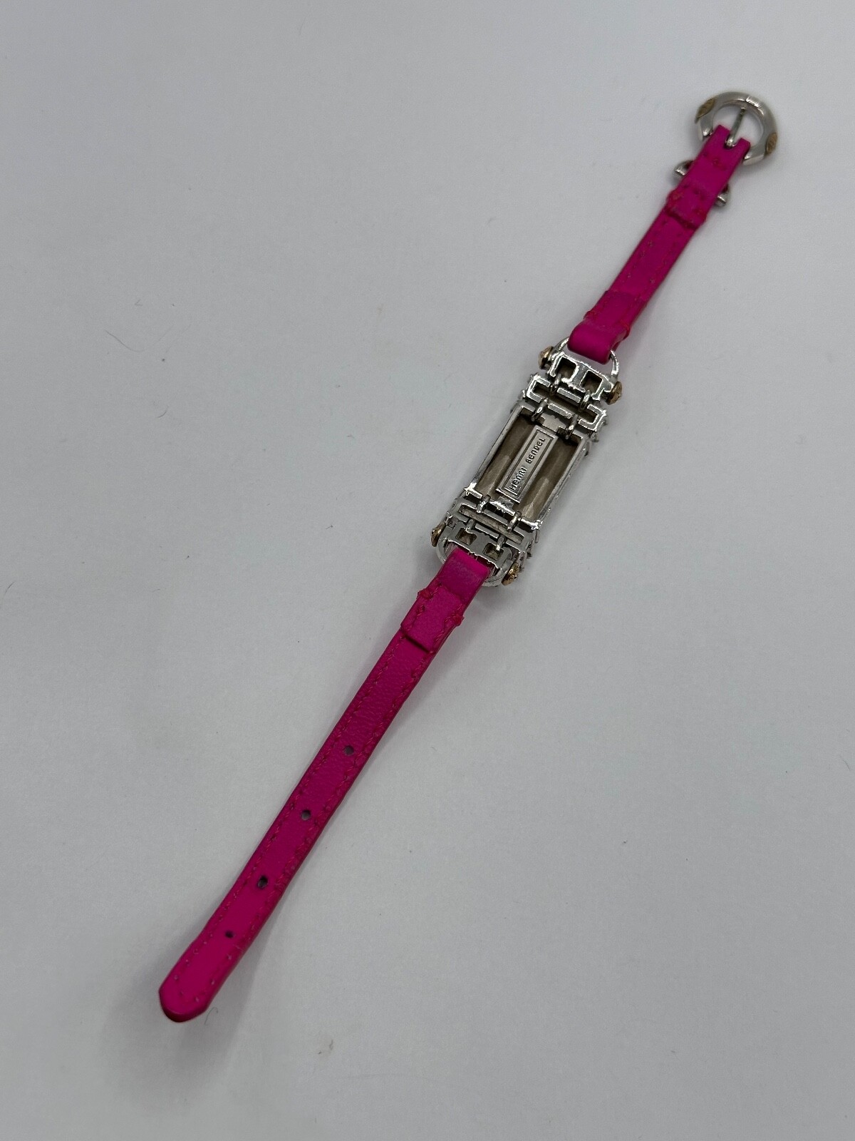 GOLD SILVER PLATED CRYSTAL FUCHSIA PINK SKIN HENRI BENDEL SIGNED BUCKLE BRACELET