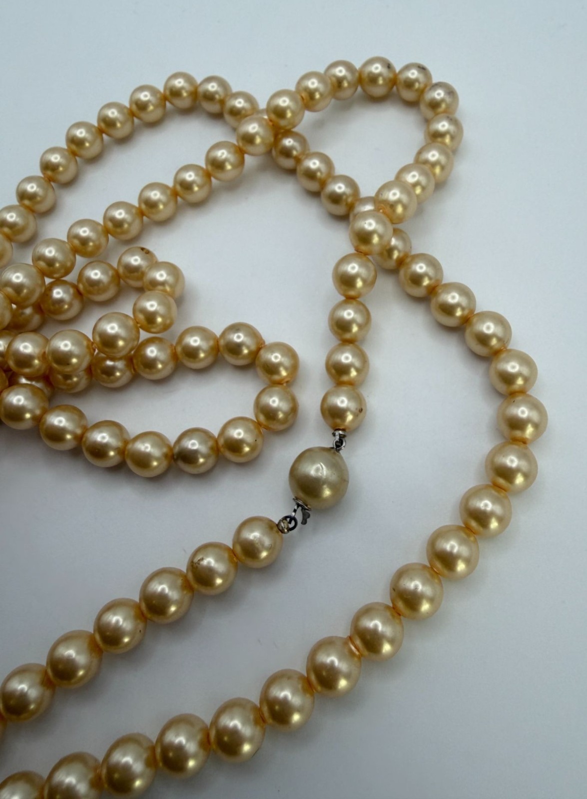 Vintage Long Faux Pearl Strand Necklace Beaded 52″ Elegant Minimalist Classic