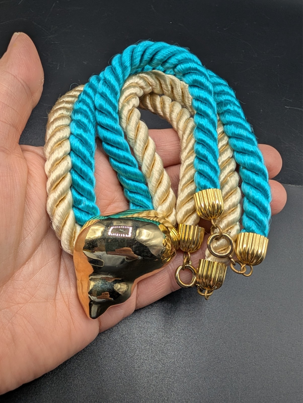 Vintage Gay Boyer Twisted Rope Gold-Tone Seashell Statement Necklace