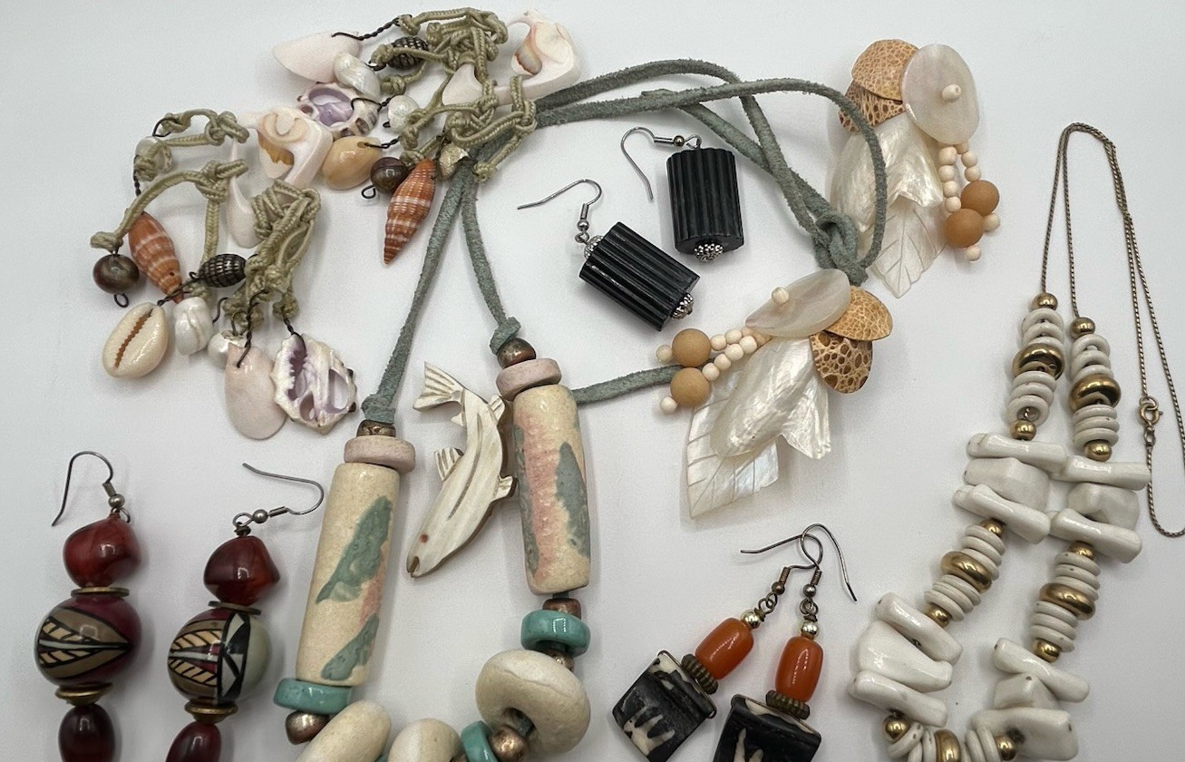 Vintage Nature Jewelry Lot of 8 Beaded Necklace, Shell Earrings Beach