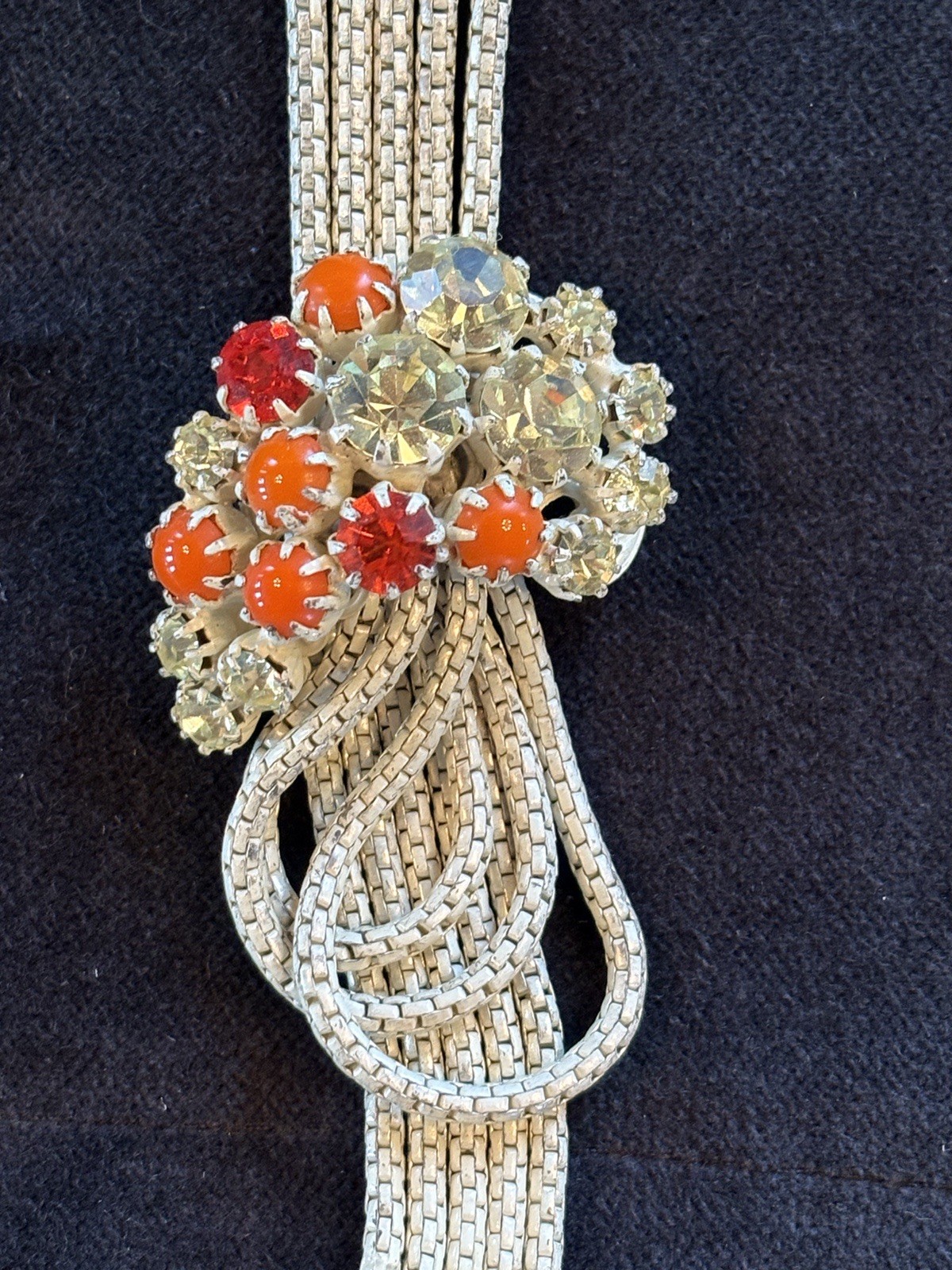 Vintage Original by Robert Orange & Yellow Rhinestone Chain Bracelet Signed
