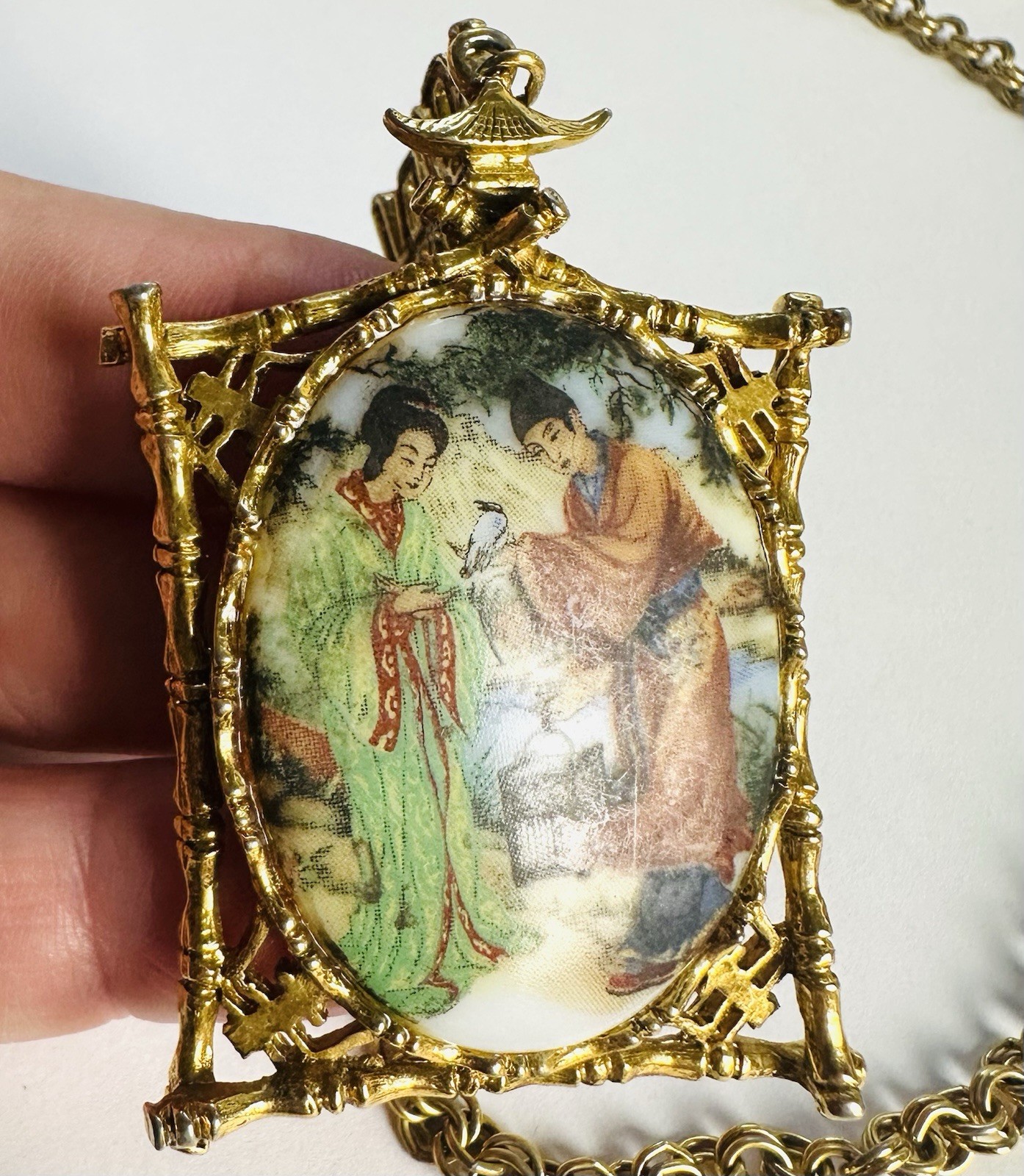VTG Arthur Pepper ART Japanese Theme Porcelain Colorful Necklace Signed 20.5”
