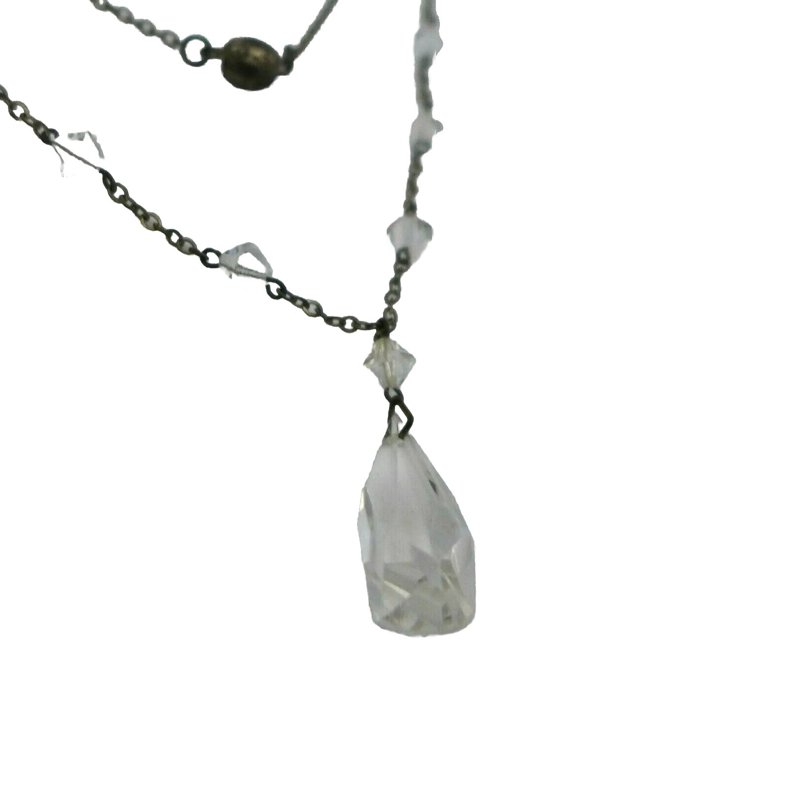 Vintage Crystal Necklace Snap Closure 15″ Silver Plated Estate