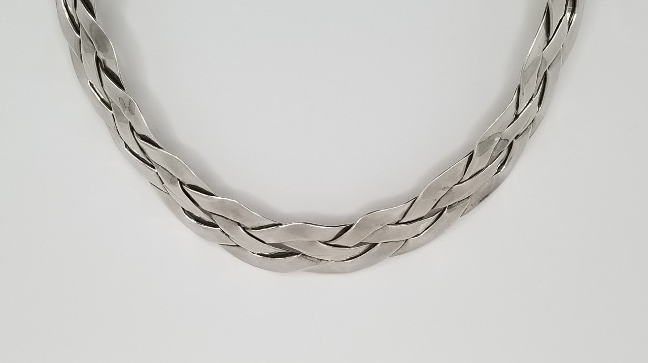 Vintage Sterling Silver Braided Collar Choker Necklace 17.5mm Wide
