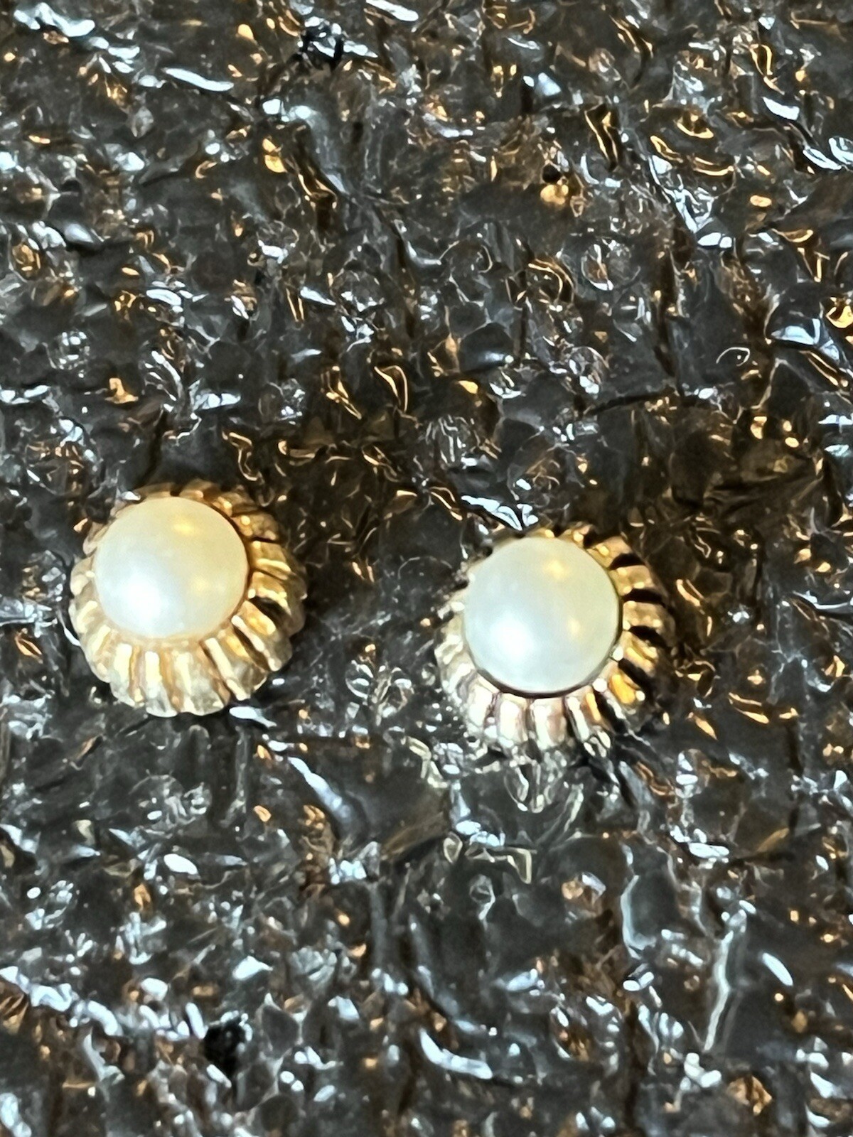 Pierced Earrings. Unknown Metal And Or Stones. Silver/pearl Like