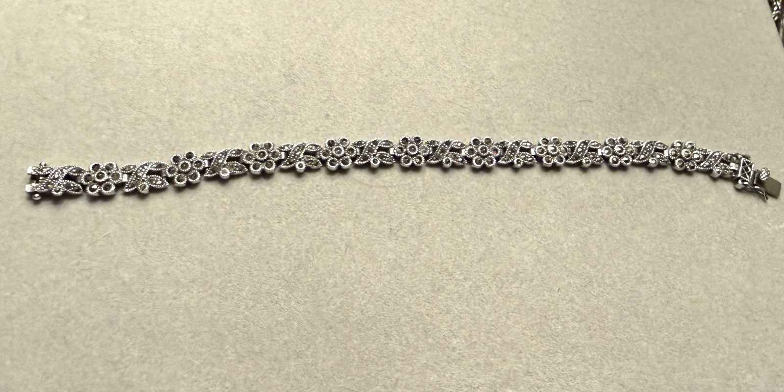Vintage Signed DBJ 925 Sterling Silver Marcasite Floral Link Bracelet 17.4g QVC