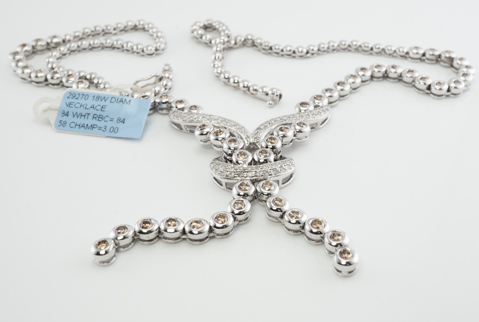 White & Champagne Diamond Necklace 18K Gold 3.84 TDW