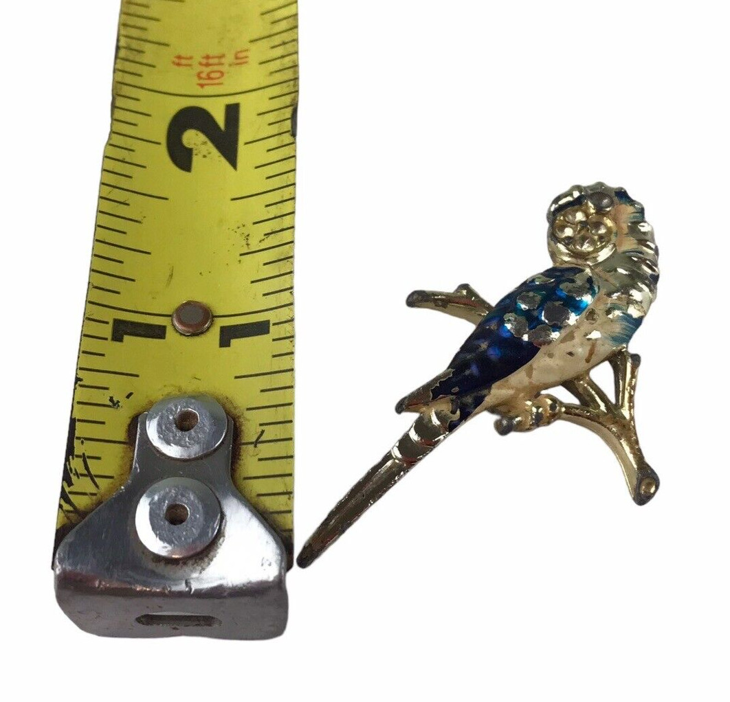 Vintage Estate Jewelry Enamel Rhinstone Parrot Bird Brooch Pin