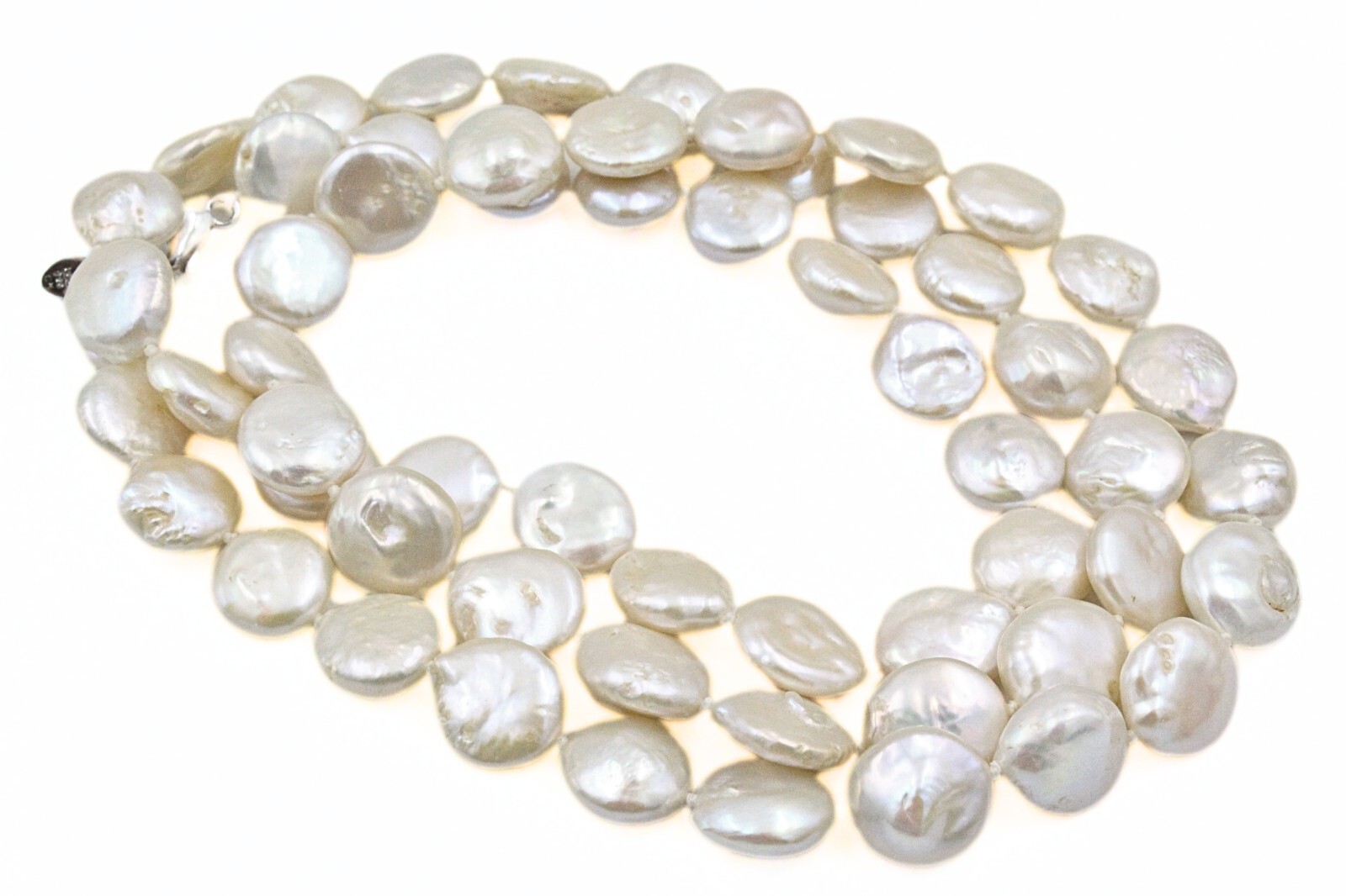 HSN Lucas Lameth Sterling Silver Flat Round Biwa Freshwater Pearl Necklace
