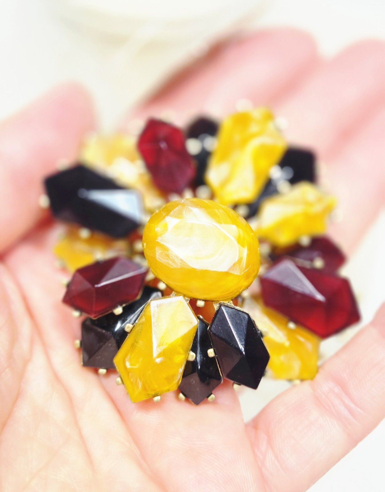 Vintage Coldwater Creek Multi-Color Lucite Faux Stones Layered Tone Brooch Pin