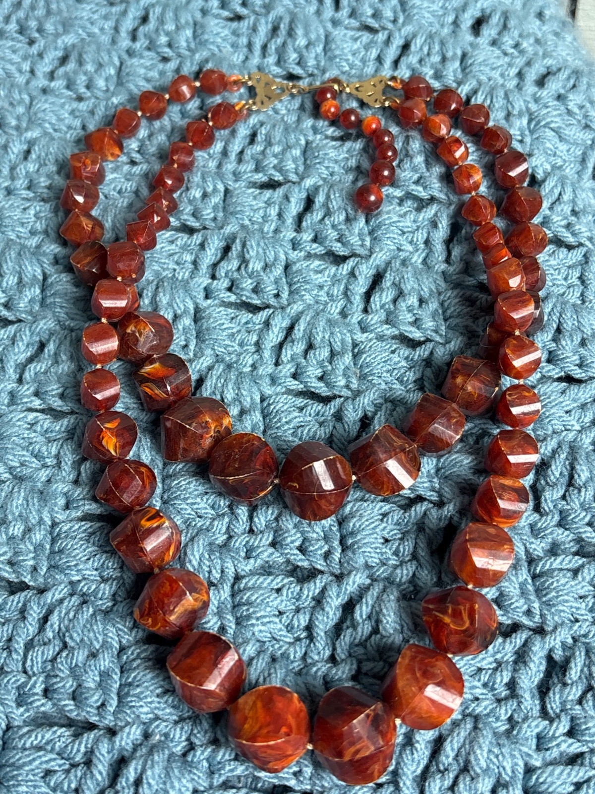 Vintage Plastic Chunky Beaded Necklace Goldtone Hook Clasp 18 – 21 inches Long