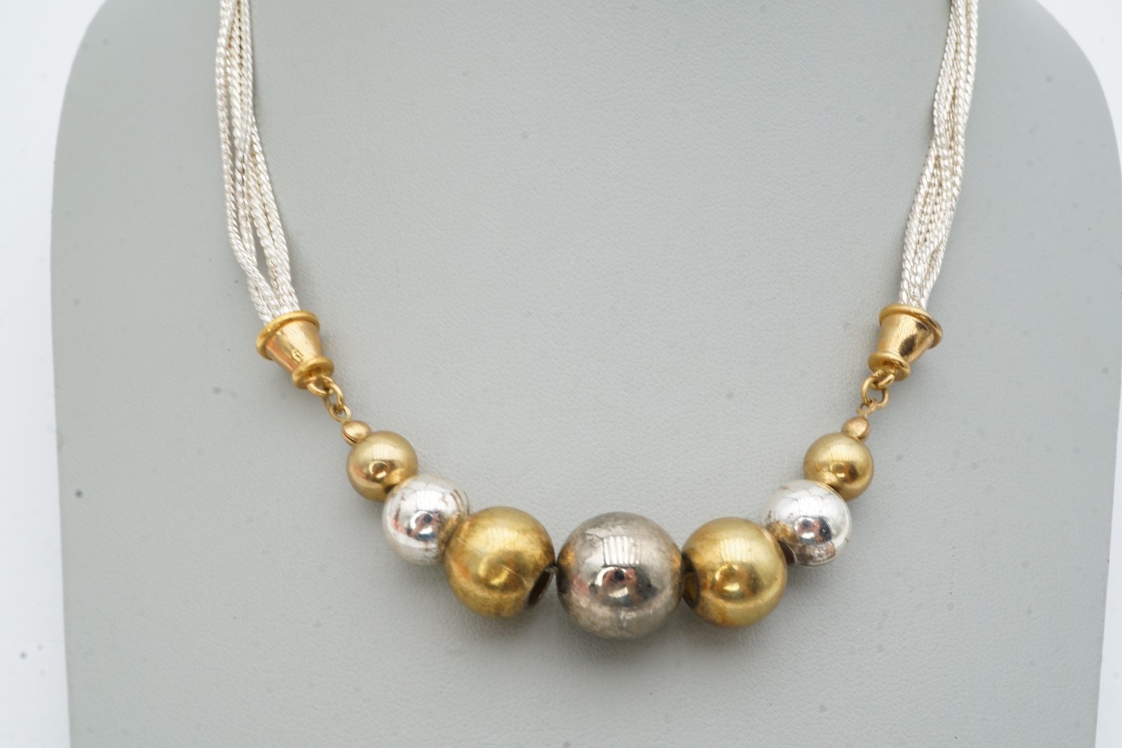 Vintage Necklace Silver Gold Tone Ball 16.5″