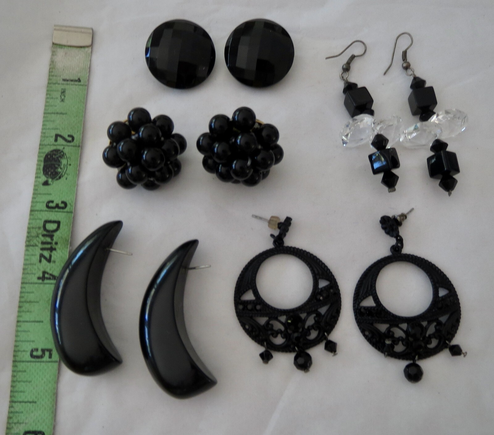 Vtg Lot Earrings All Black 1950s To 1980s