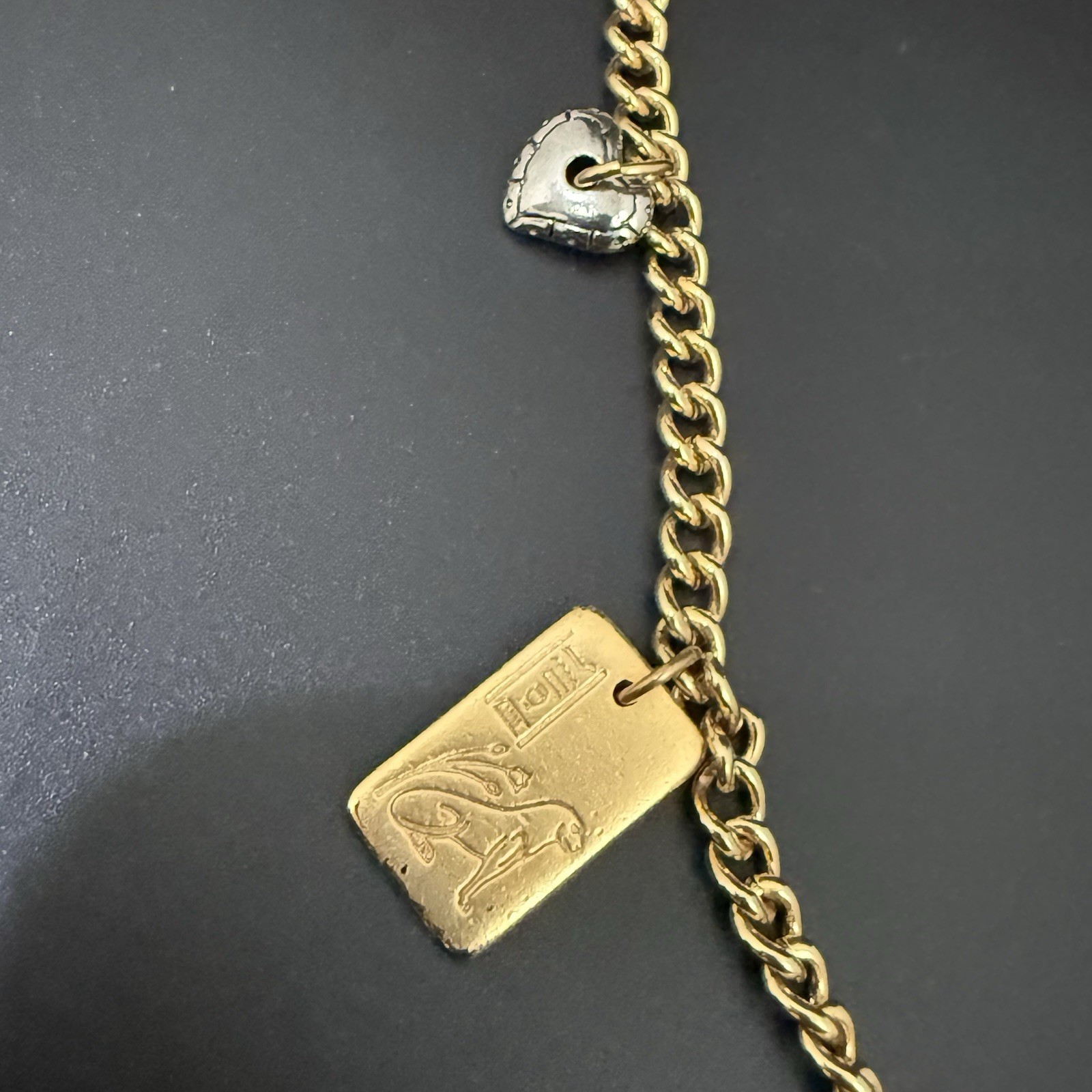 Vintage LCI Liz Claiborne Gold-tone Tarot Flower Star Moon Charm 38”Necklace 83g