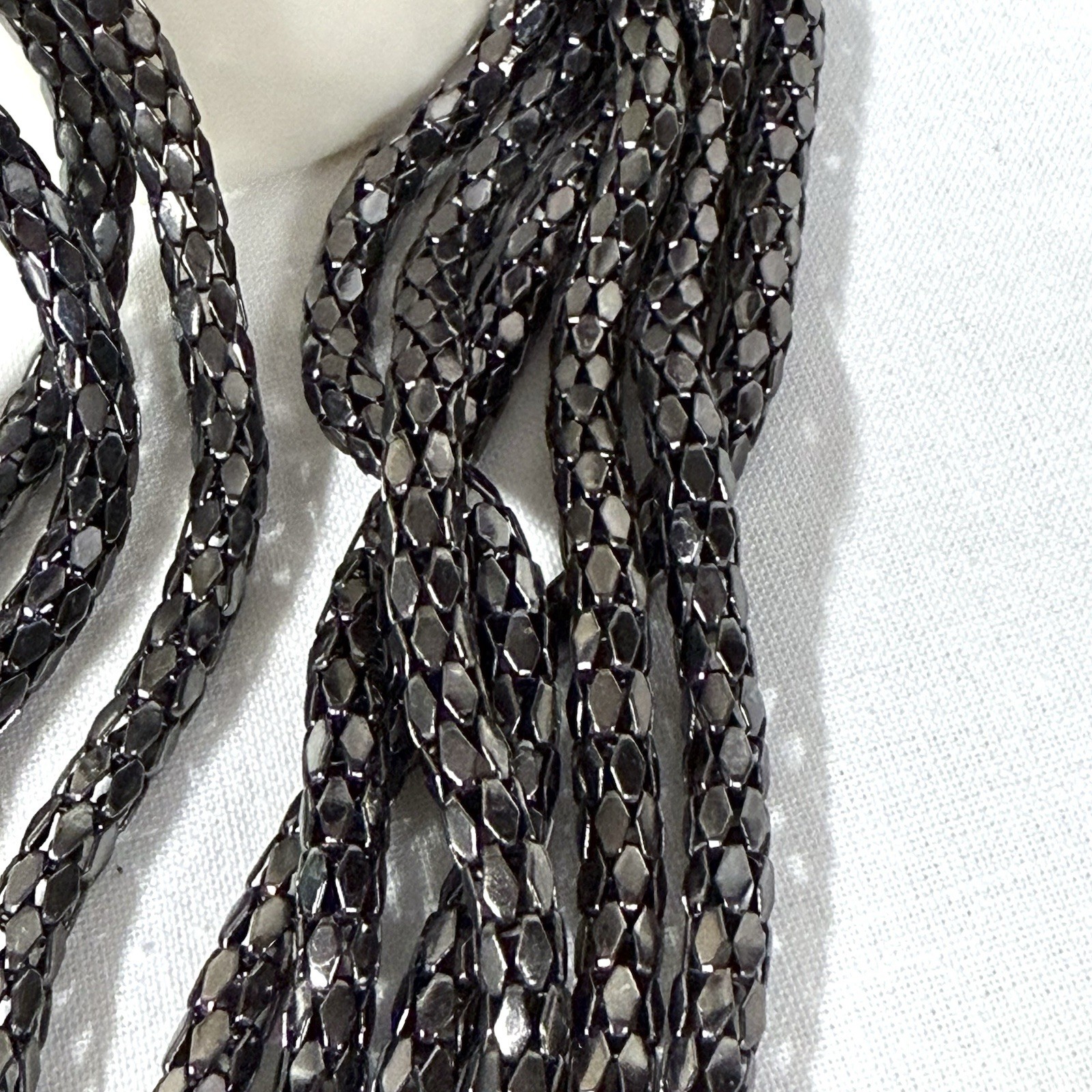 Vintage Gothic Punk Gunmetal Crystal Multistrand Station Statement Necklace 90s