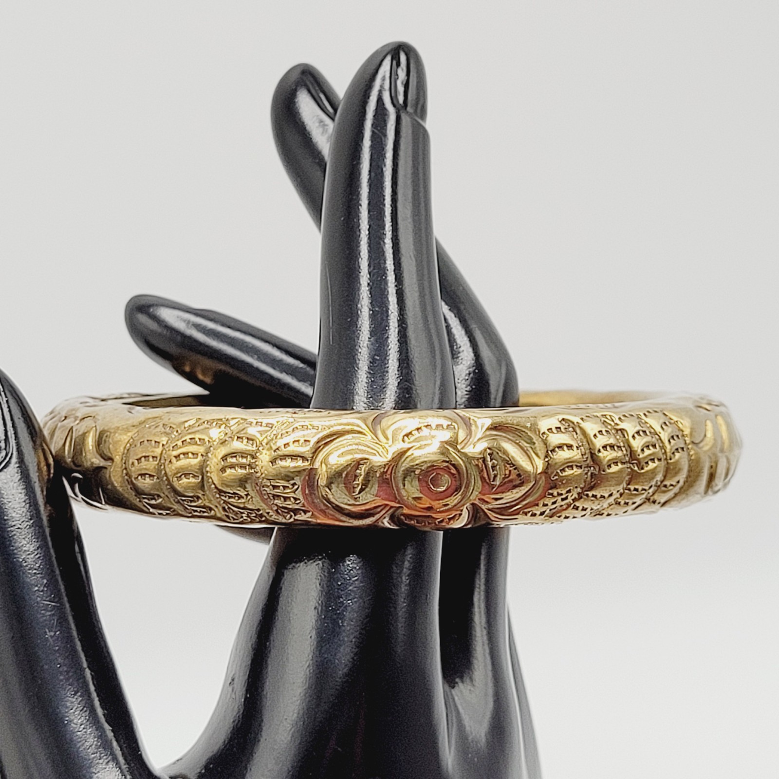 Chinese Wedding Chime Bangle Brass Repousse Chased Hollow Vintage Bracelet