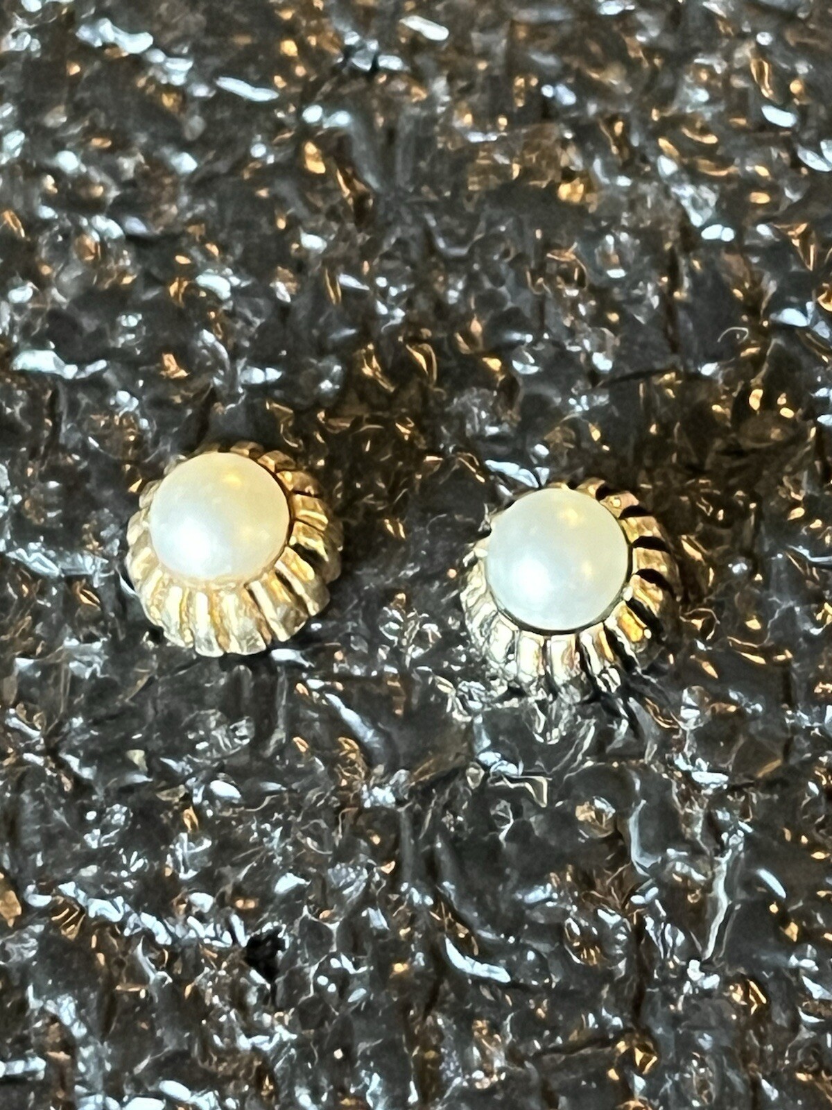 Pierced Earrings. Unknown Metal And Or Stones. Silver/pearl Like