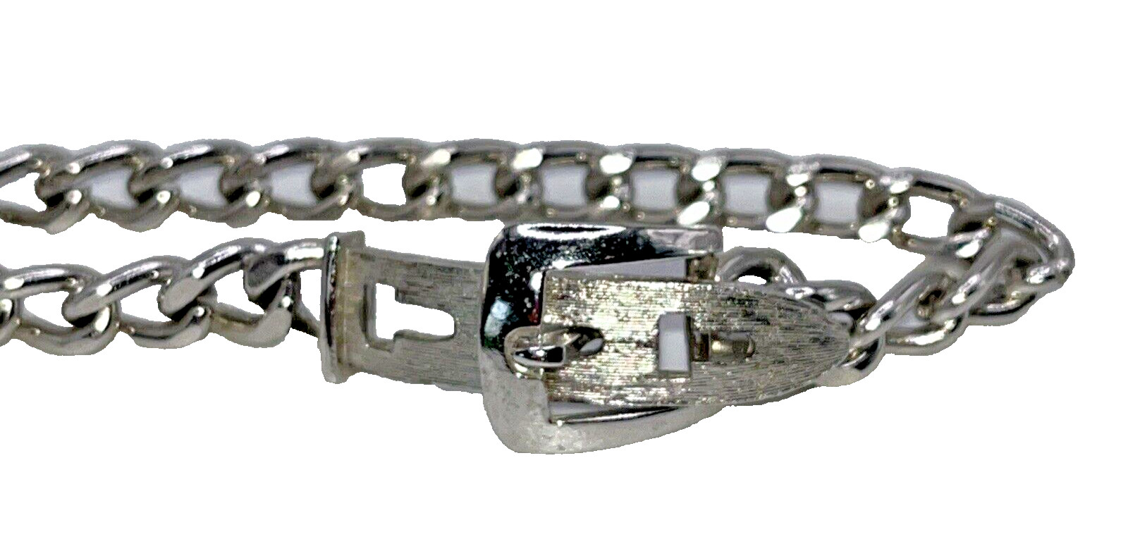 Vintage Avon Belt Buckle Chain Bracelet Silver Tone Adjustable 6062 7.25 in