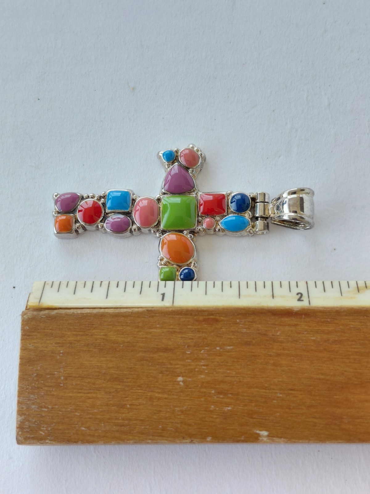 Vintage Signed Best Necklace Pendant Silver Tone Multicolor Enamel