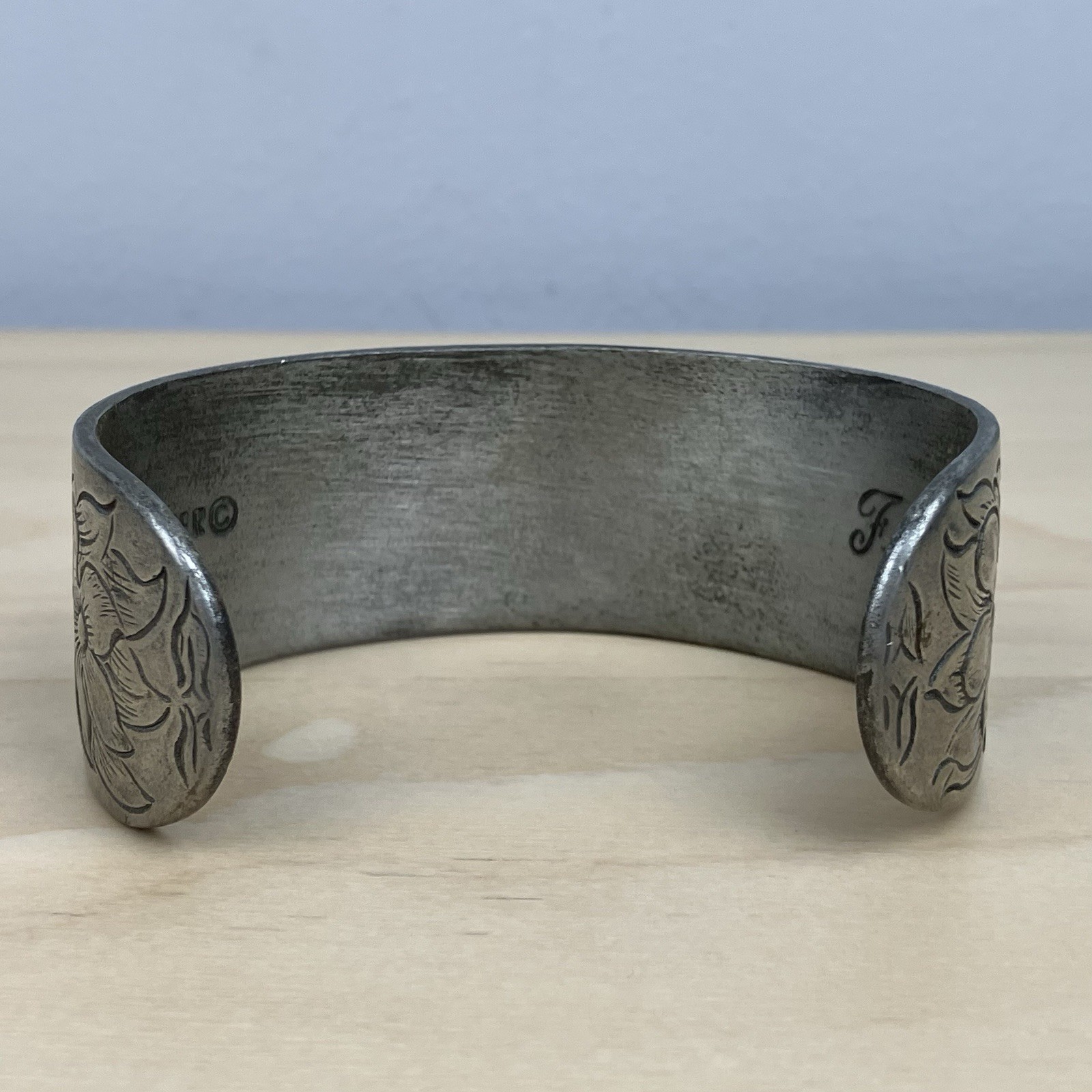 Salisbury Pewter Etched Cuff Bracelet Flowers February