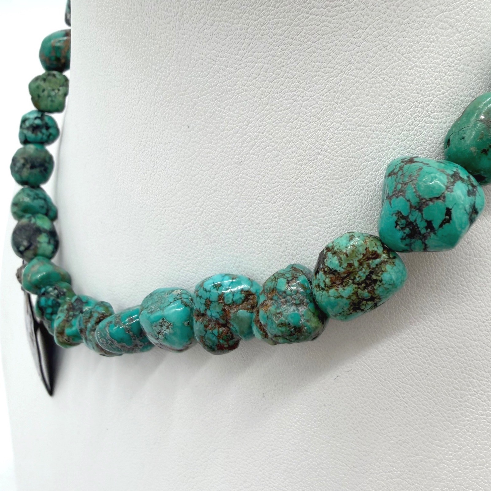 Vintage Turquoise Nugget Statement Necklace Abalone Pendant